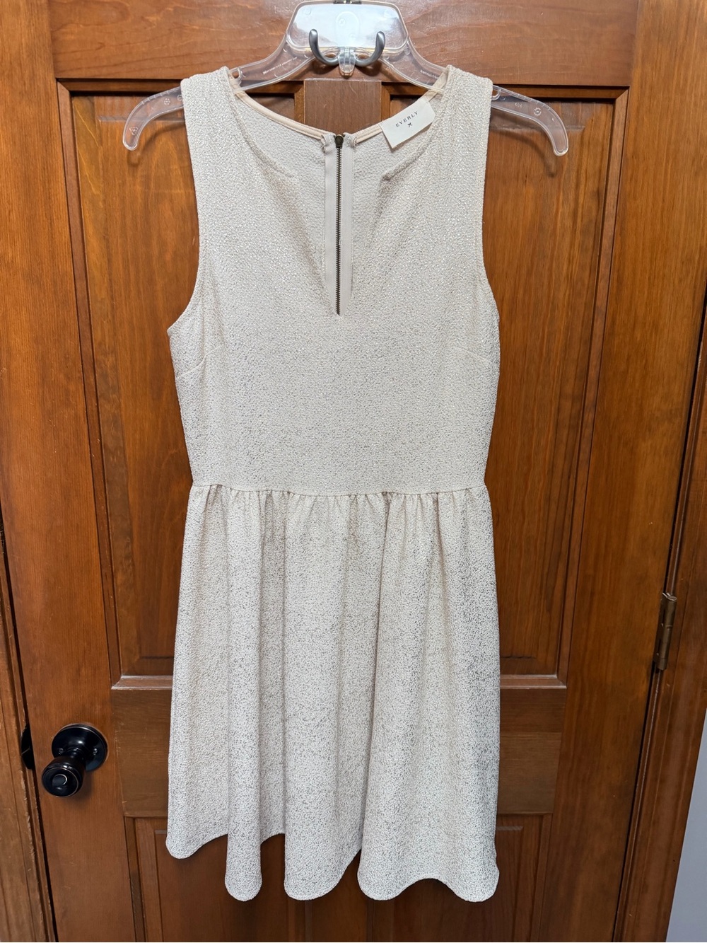 Everly Cream Textured Metallic Sleeveless Midi Dress
